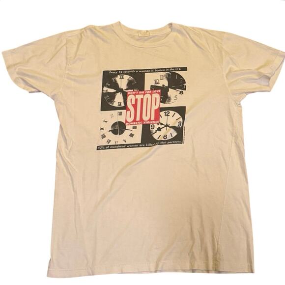 Barbara Kruger Tops - BARBARA KRUGER Liz Claiborne Stop Domestic Violence 1992 Tee, One Size P2P 23.5”
